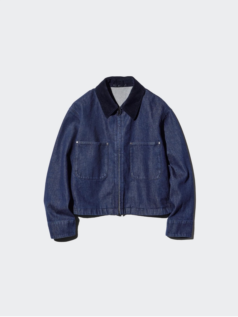 Uniqlo zip-up short jacket in navy/rinse/dark denim - new with tags - Picture 2 of 10
